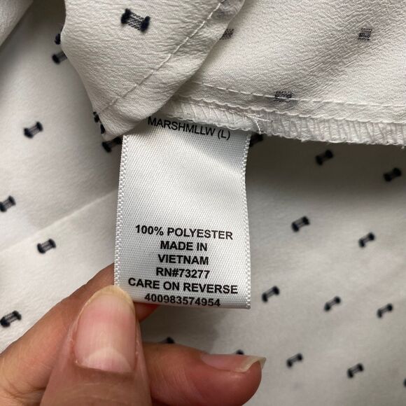 Elle Women’s size Large White Black Polka Dots Pleated  Half Sleeves Blouse - Picture 12 of 13